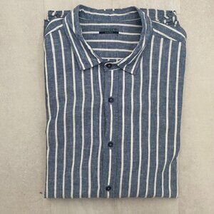 INTIMISSIMI Uomo Blue Striped Linen/Cotton Button Up Shirt XL